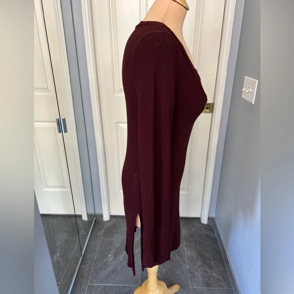 Free People Burgundy Criss‎ Cross Bell Sleeve Tunic Sweater
